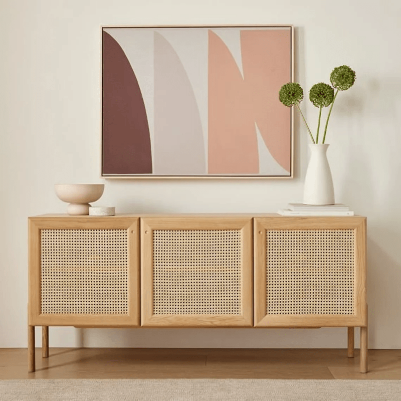 High Sideboard with Woven Doors | Woven Cane Buffet Table