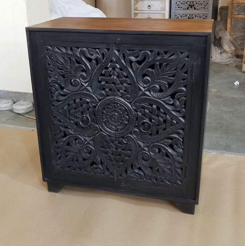 Carved Indian Wooden Cabinet | Hand Carved Door Cabinetry Furniture