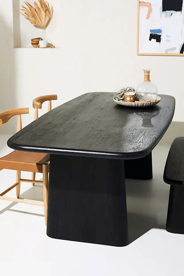 Handmade Kalle Sculptural Dining Table | Wooden Dining Table in Black Color