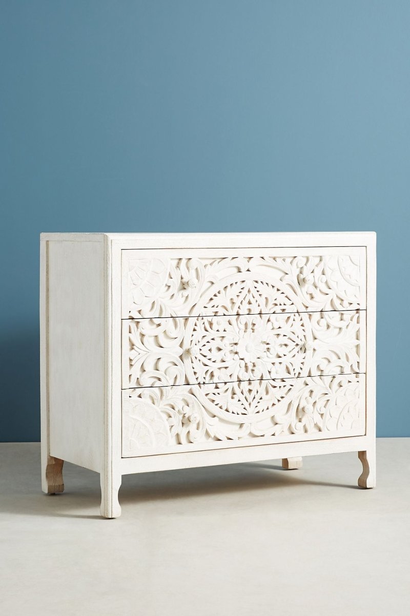 Hand Carved Lombok Three-Drawer Dresser | Wooden Chest of Drawers