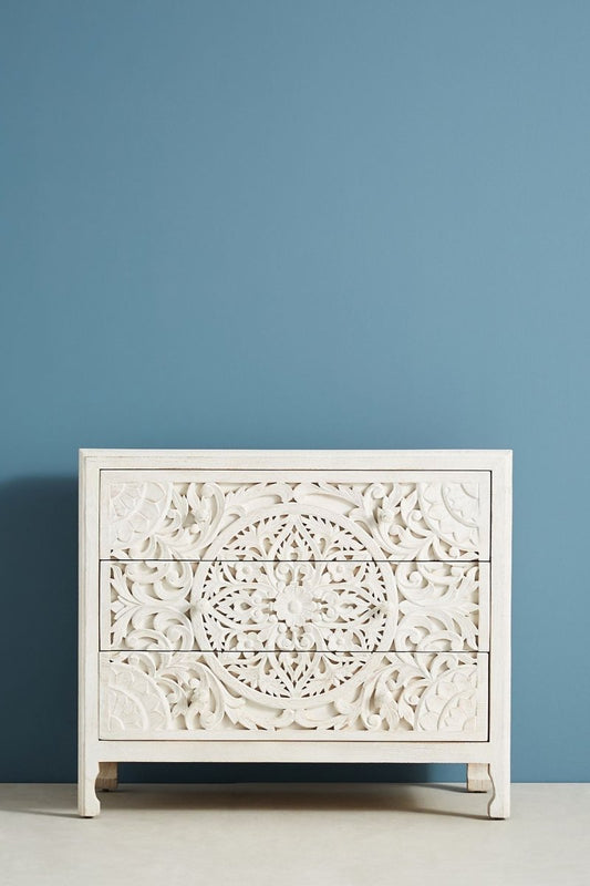 Hand Carved Lombok Three-Drawer Dresser | Wooden Chest of Drawers