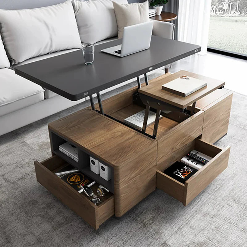 Handmade Modern Lift Top Coffee Table Multi-Functional Table with Three Drawers in Walnut & Black