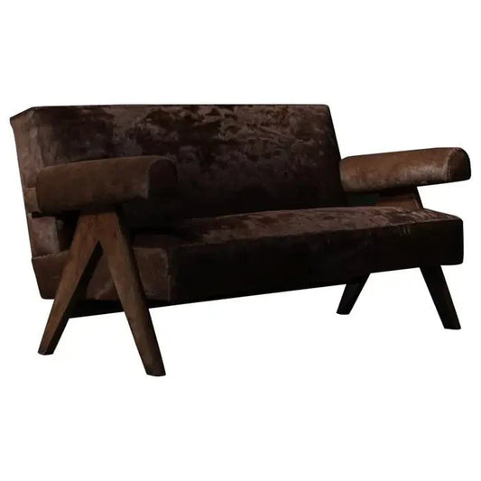 Handmade Pierre Jeanneret Sofa in Cognac Hide Brown Color