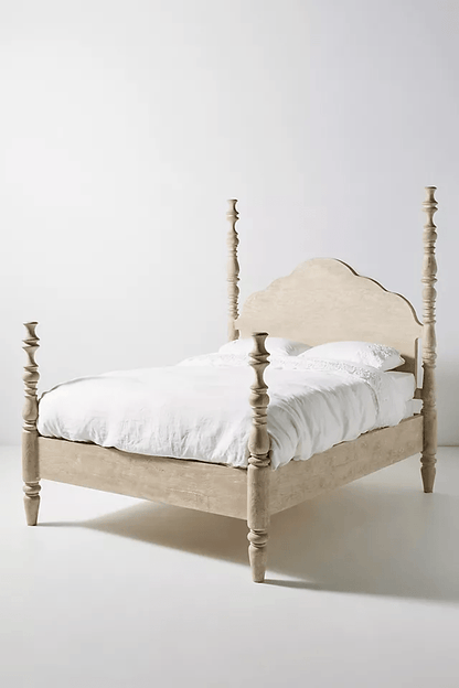 Hand Carved Rosalie Four-Poster Bed | Solid Wood Canopy Platform Bed