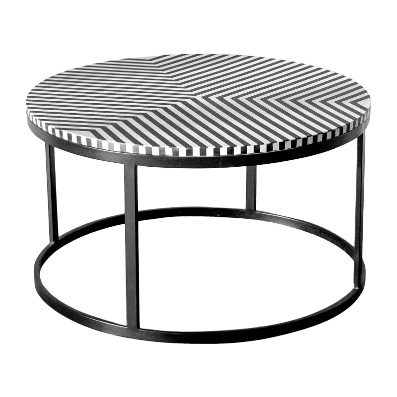 Handmade Inlay Round Center Table in Black & White |Coffee Table