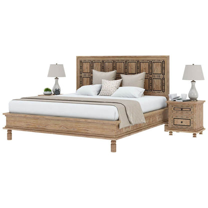 Hand Carved Solid Wood Traditional Platform Bed | Bed with Headboard