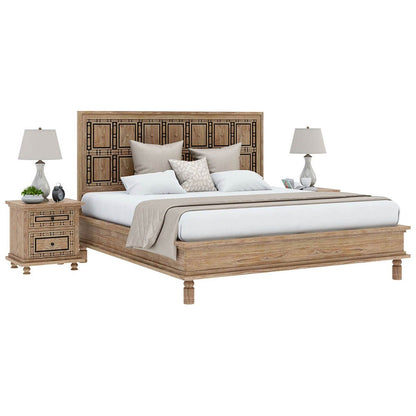 Hand Carved Solid Wood Traditional Platform Bed | Bed with Headboard