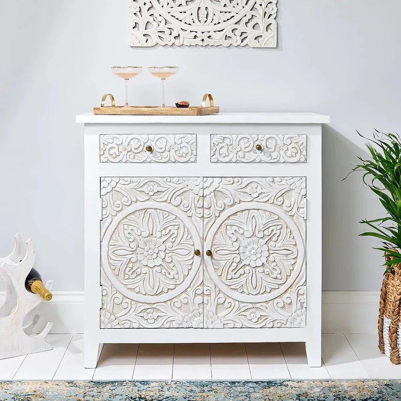 Hand Carved Storage Cabinet | Wooden Hand Carved Small Sideboard