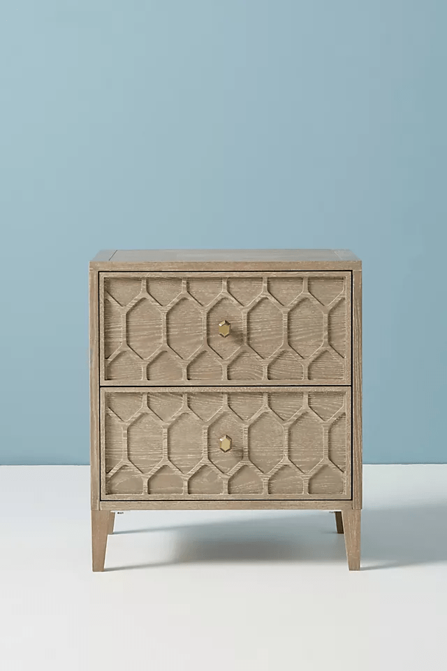 Carved Textured Trellis Two Drawers Nightstand | Hand-carved Wooden Bedside