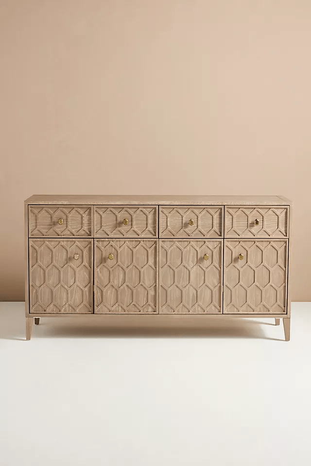 Hand Carved Textured Trellis Buffet | Natural Color Sideboard