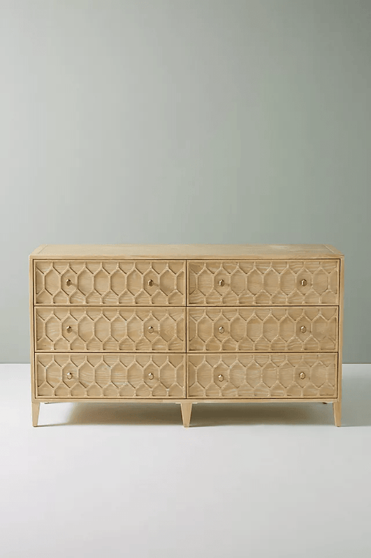 Carved Textured Trellis Six-Drawer Dresser | Wooden Dresser