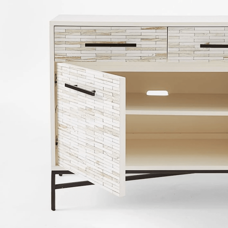 Handmade Tiled Buffet Sideboard with Metal Base | Bone Inlay Sideboard