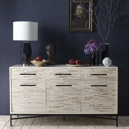 Handmade Tiled Buffet Sideboard with Metal Base | Bone Inlay Sideboard