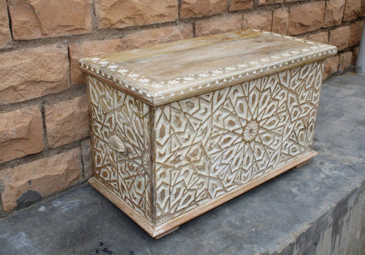 Wood Carving Trunk | Hand-carved Indian Blanket Box