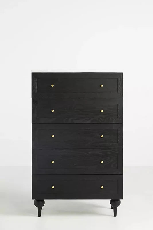 Handmade Wooden Black Color Chest of Six Drawers Tallboy Design