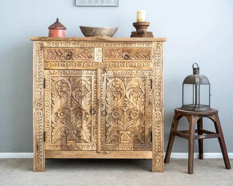 Indian Hand Carved Small Sideboard | Wooden Cabinet