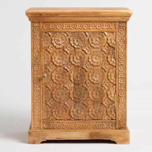 Hand Carved Nightstand | Handmade Natural Color Bedside Table