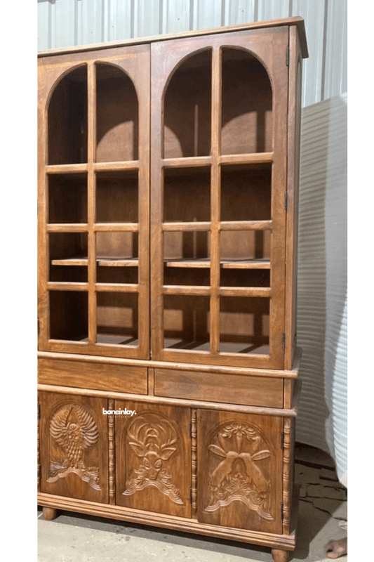 Hand Carved Large Menagerie Cupboard with Display Glass