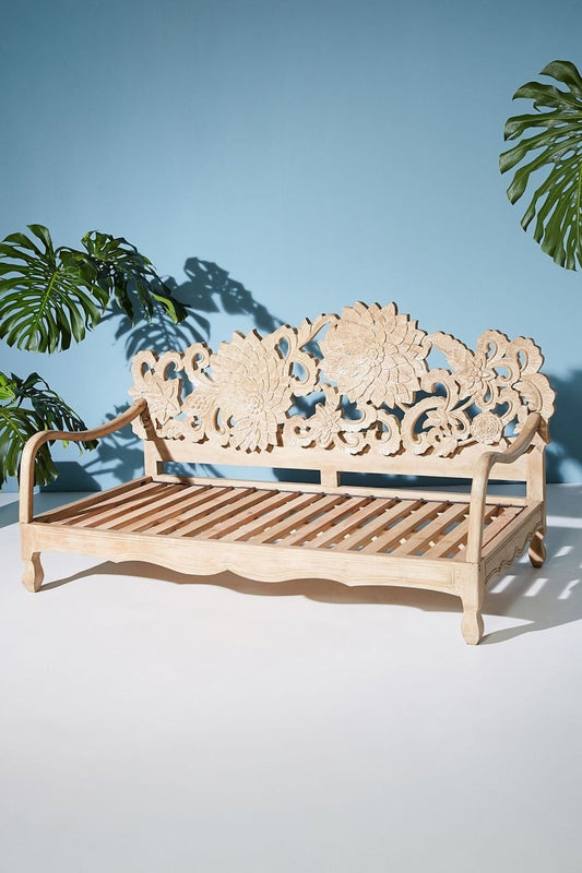 Hand-carved Wooden Lotus Daybed Antique Design of Sofa